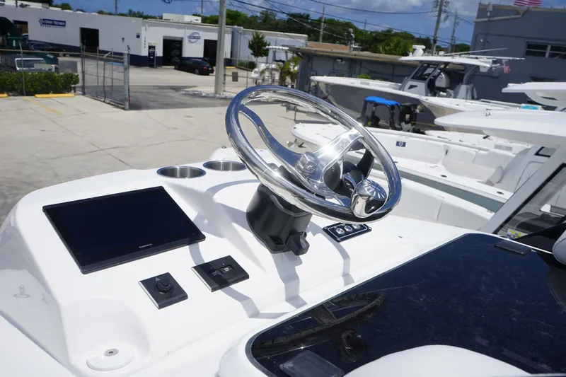  Yacht Photos Pics 2025 Sea Fox 282 Hybrid LT helm with modern controls and sleek design.