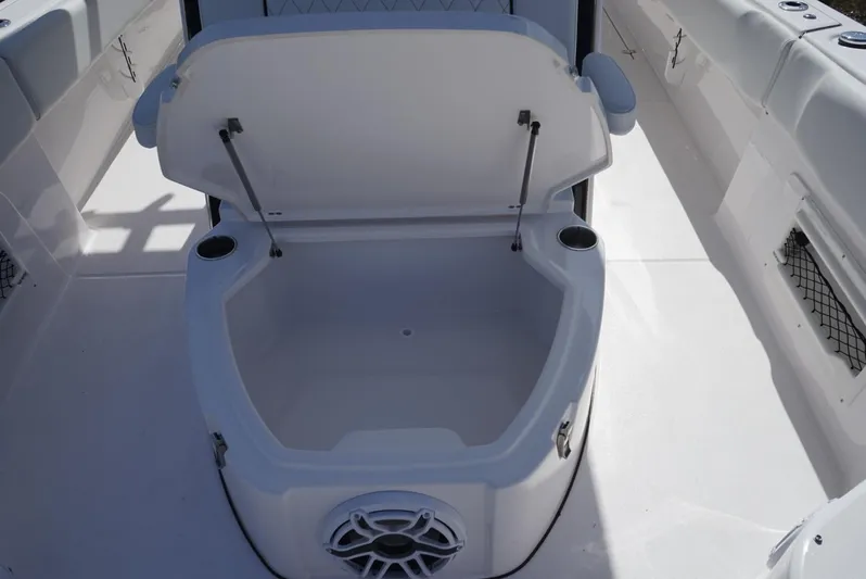  Yacht Photos Pics Open storage compartment on 2025 Sea Fox 282 Hybrid LT boat deck.