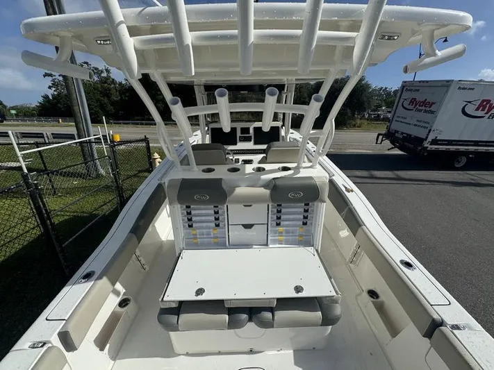  Yacht Photos Pics 2025 Key West 291 FS boat interior with seating and rod holders.