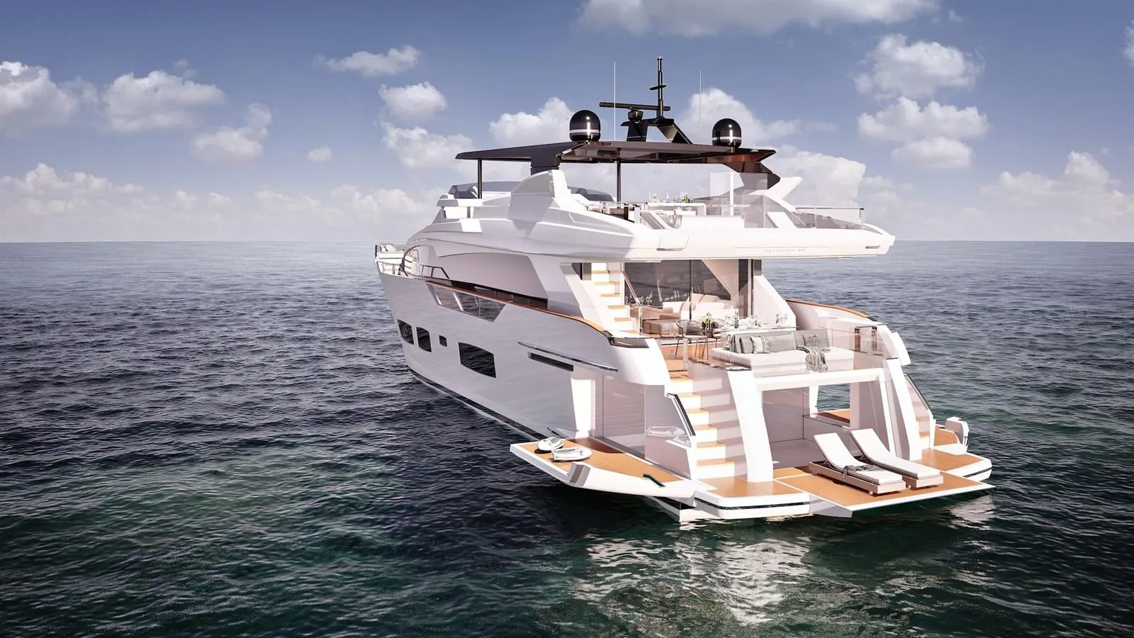 Luxurious 2026 Ladenstein L88 yacht on open sea under clear sky.