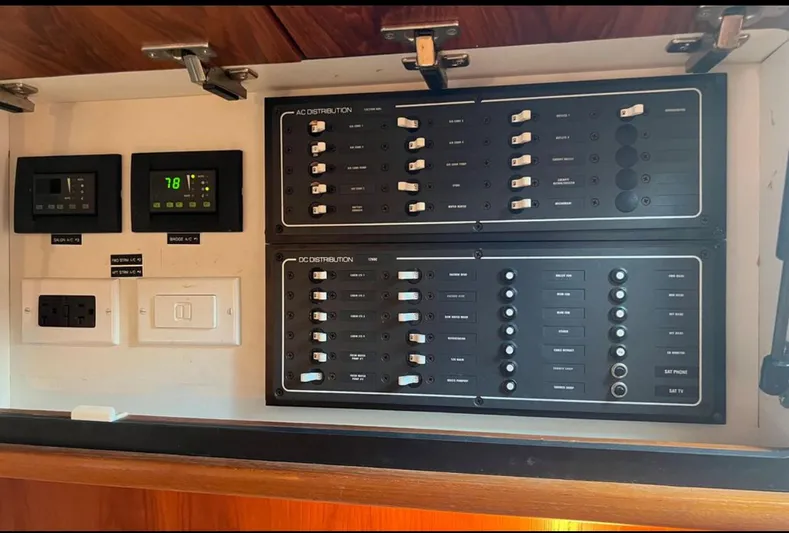 Relentless Yacht Photos Pics Electrical control panel on a 2006 Tiara Yachts 4300 Sovran boat.