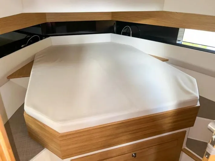  Yacht Photos Pics Interior cabin of 2023 De Antonio Yachts D42 Open with a spacious bed.