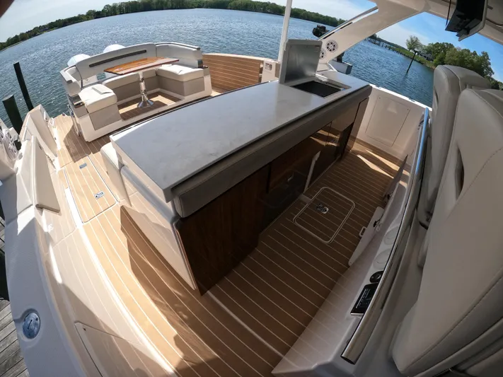  Yacht Photos Pics 2024 Tiara Yachts 43 LS luxury yacht interior with sleek design and waterfront view.