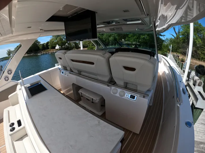  Yacht Photos Pics 2024 Tiara Yachts 43 LS interior with luxurious seating and modern amenities.