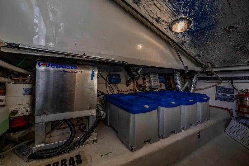 Ha Kin Yacht Photos Pics Engine room of 2008 Back Cove 33 with Webasto Thermo 90 ST heater.