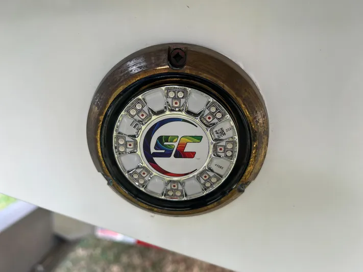  Yacht Photos Pics LED light on 2019 Yellowfin 36 Offshore boat, featuring a colorful logo.