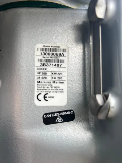  Yacht Photos Pics Mercury Marine engine label on a 2019 Yellowfin 36 Offshore boat.