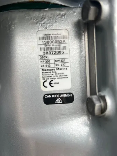  Yacht Photos Pics Close-up of a Mercury Marine engine label on a 2019 Yellowfin 36 Offshore boat.
