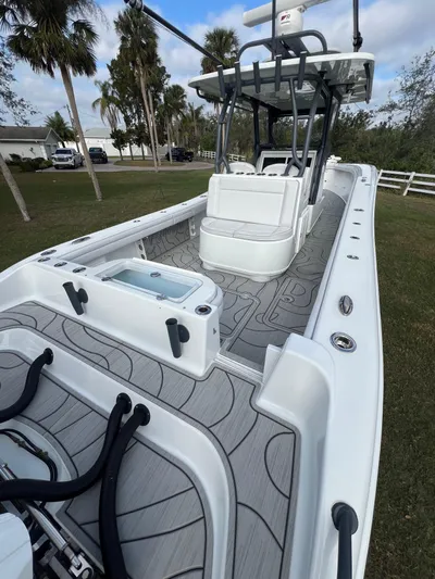  Yacht Photos Pics 2019 Yellowfin 36 Offshore boat with spacious deck and modern design, docked outdoors.