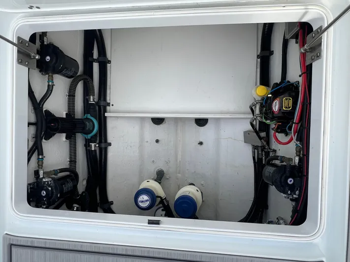  Yacht Photos Pics 2019 Yellowfin 36 Offshore boat compartment with wiring and components.