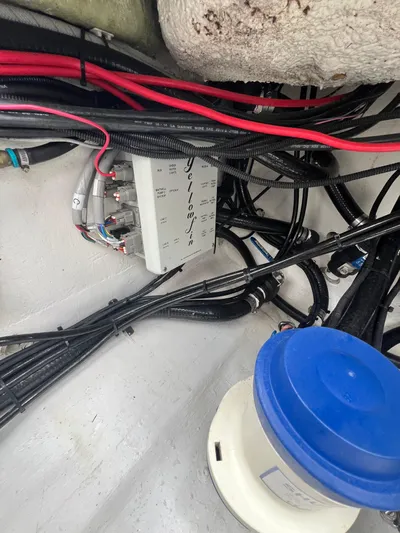  Yacht Photos Pics 2019 Yellowfin 36 Offshore boat wiring and components in the engine compartment.