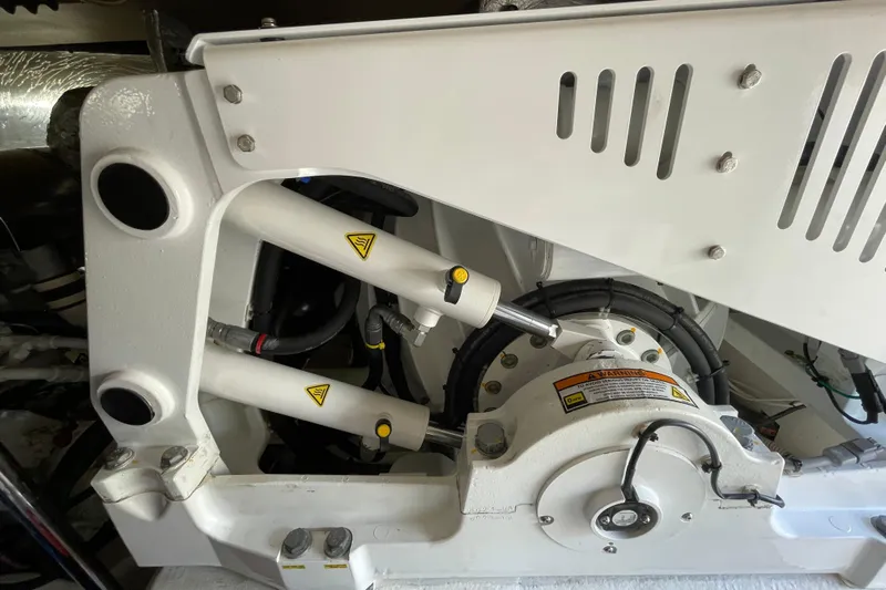  Yacht Photos Pics Engine compartment of 2011 Maritimo 56 Cruising Motoryacht, showcasing mechanical components.