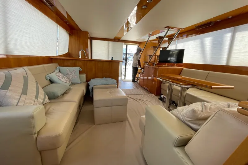  Yacht Photos Pics Luxurious interior of 2011 Maritimo 56 Cruising Motoryacht with elegant seating and modern amenities.