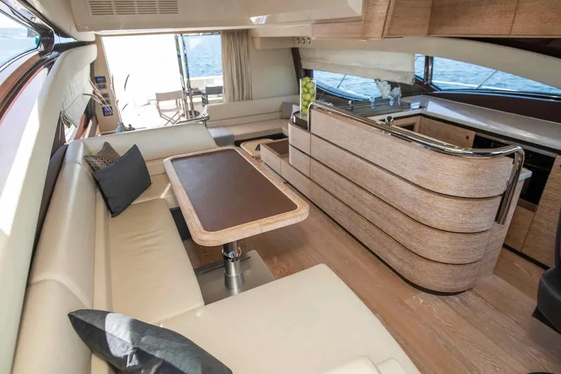 My Laura Yacht Photos Pics Luxurious interior of 2015 Azimut Fly 60 yacht with elegant seating and modern design.