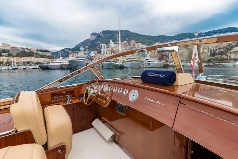 Visionnaire Yacht Photos Pics Luxurious 2010 J Craft Torpedo 42 yacht interior with scenic harbor view.