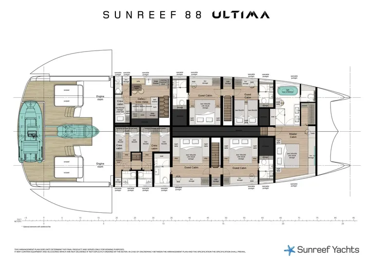  Yacht Photos Pics Floor plan of 2026 Sunreef Ultima 88 yacht, showcasing luxurious interior layout and amenities.