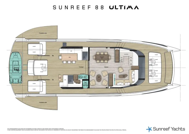 Yacht Photos Pics Plan view of 2026 Sunreef Ultima 88 yacht interior layout.