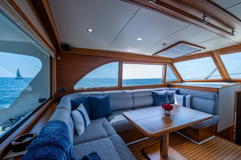 Duet Yacht Photos Pics Luxurious interior of 2017 Grand Banks 44 Eastbay SX yacht with ocean view.