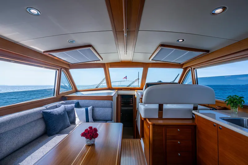 Duet Yacht Photos Pics Luxurious interior of 2017 Grand Banks 44 Eastbay SX yacht with ocean view.
