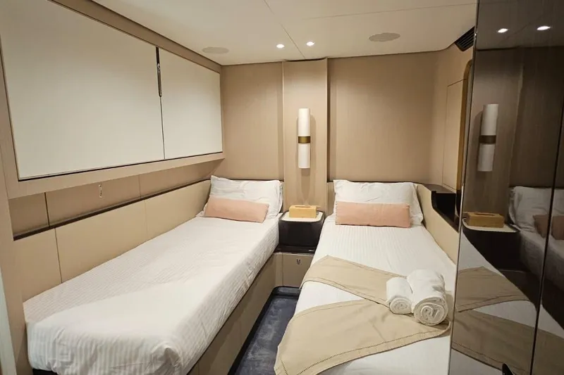  Yacht Photos Pics Luxurious twin cabin interior on 2022 Azimut Grande 32 Metri yacht.