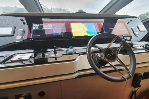  Yacht Photos Pics Cockpit of 2022 Azimut Grande 32 Metri yacht with advanced navigation controls.