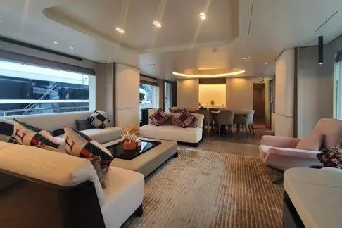  Yacht Photos Pics Luxurious interior of 2022 Azimut Grande 32 Metri yacht with elegant seating and dining area.