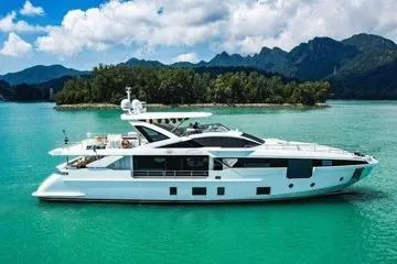  Yacht Photos Pics Luxury Azimut Grande 32 Metri yacht, 2022 model, cruising in turquoise waters.