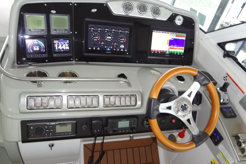 Dream Catcher Yacht Photos Pics Control panel of a 2010 Formula 45 Yacht with advanced navigation displays.
