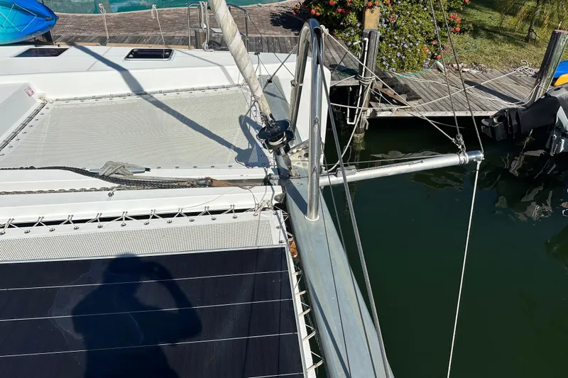Sami Malu Yacht Photos Pics 2017 Lagoon 52 F catamaran docked, showcasing deck and rigging details.
