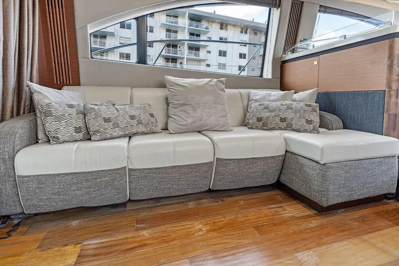  Yacht Photos Pics Luxurious interior of 2015 Sea Ray 510 Fly yacht with elegant seating and modern decor.