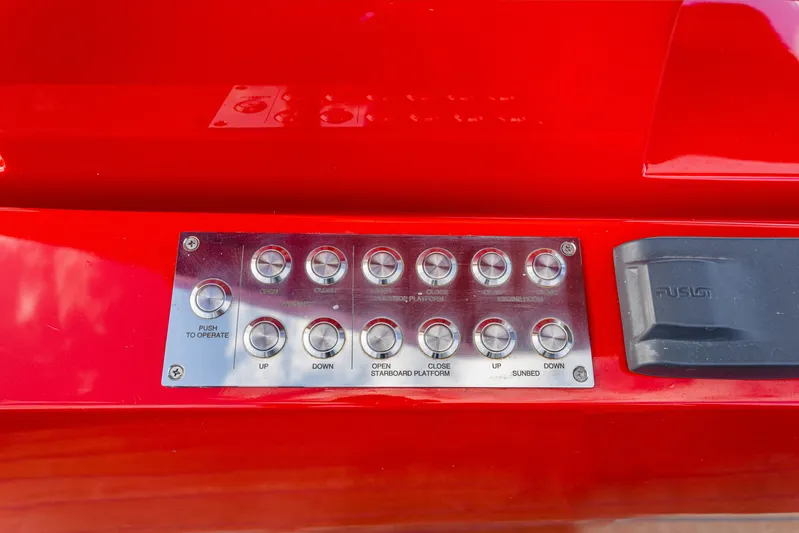 Corso Red Yacht Photos Pics Control panel on a 2021 Wally 48ft yacht, featuring various operational buttons.
