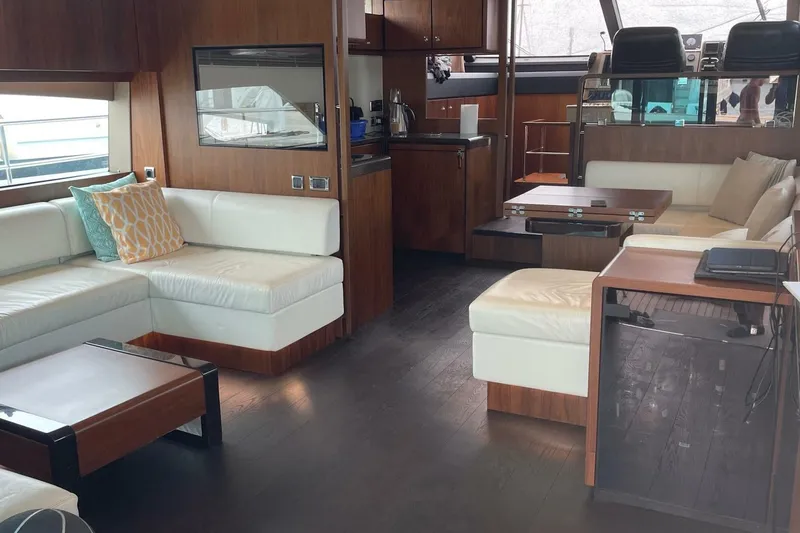  Yacht Photos Pics Luxurious interior of 2015 Fairline SQUADRON 67 yacht with modern furnishings.
