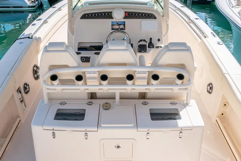 Yacht Photos Pics Manufacturer Provided Image: 2025 Grady-White Canyon 336 boat interior with helm and seating area.