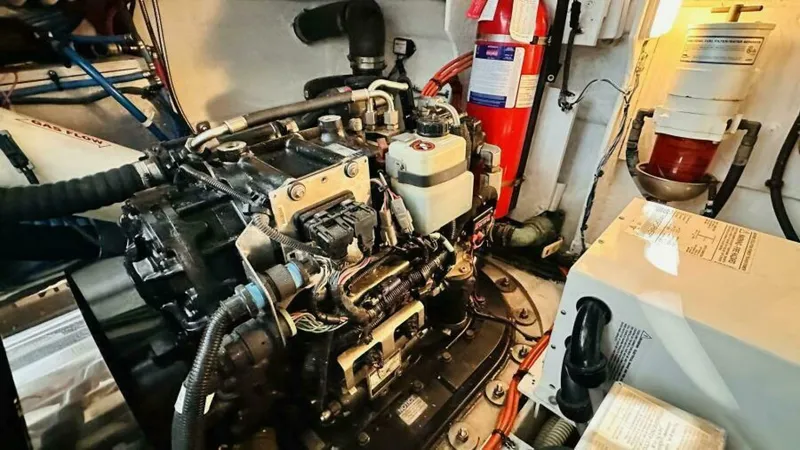  Yacht Photos Pics Engine room of 2015 Sea Ray 450 Sundancer with visible machinery and equipment.