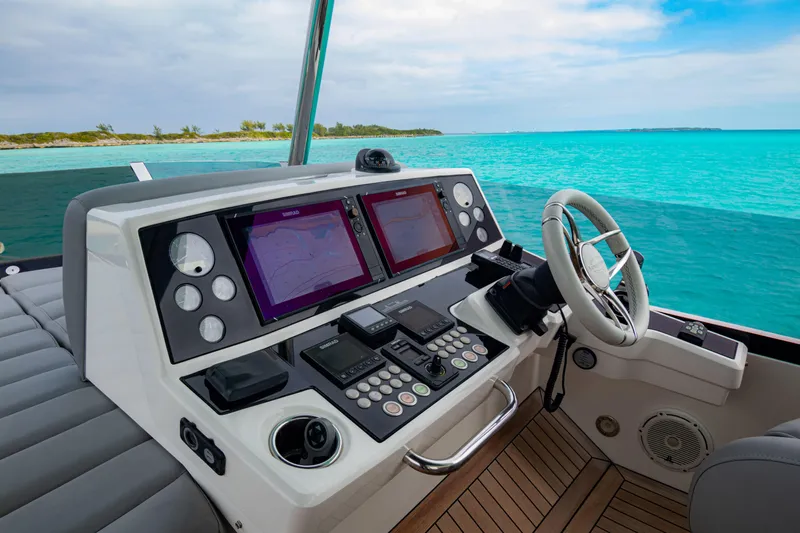 O Legasea Yacht Photos Pics Cockpit of 2018 Sunseeker Manhattan 66 yacht with ocean view.