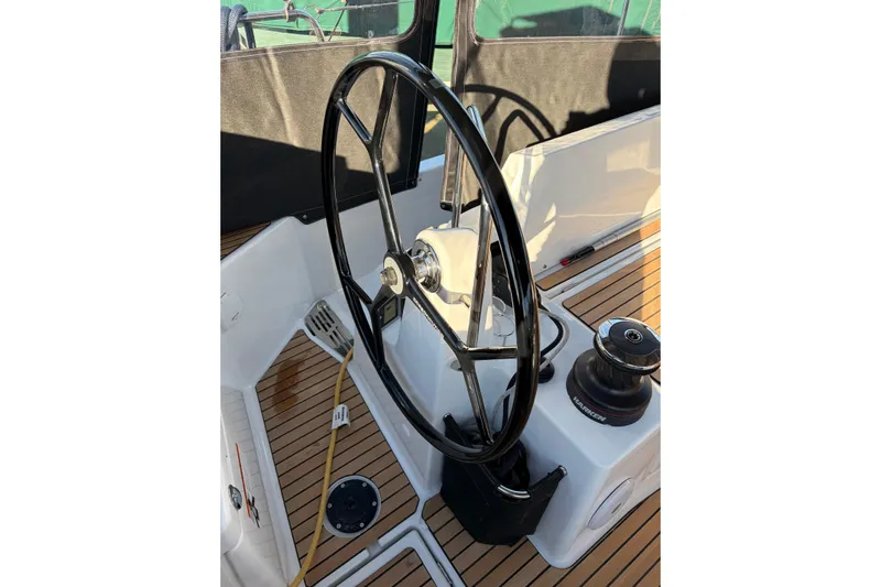 Atticus Yacht Photos Pics Port helm station. Engine controls are are at both helms.