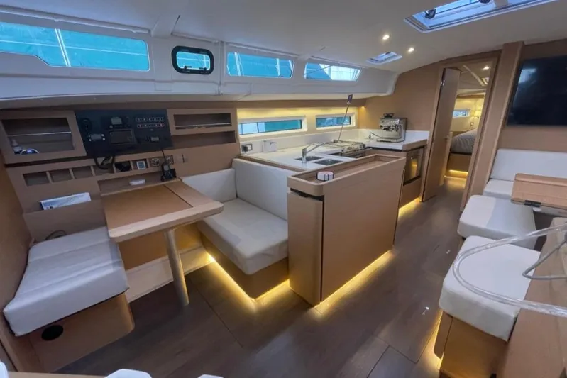 Atticus Yacht Photos Pics Nav station and galley. Port side.