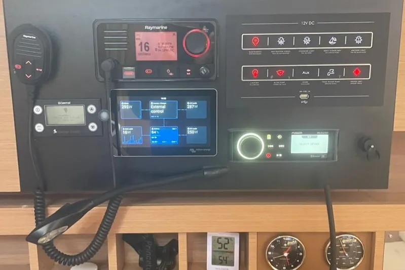 Atticus Yacht Photos Pics Control panel with navigation, communication, and Victron electric system control.