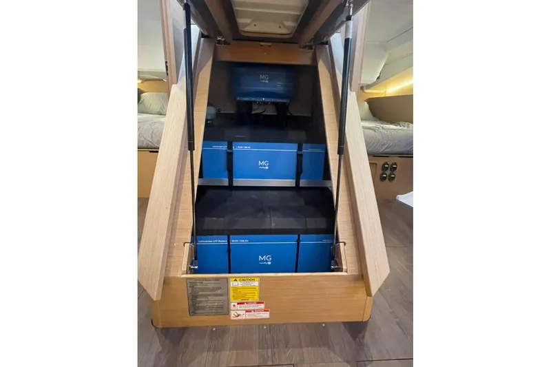 Atticus Yacht Photos Pics Battery bank installed in engine compartment where engine would normally be installed.