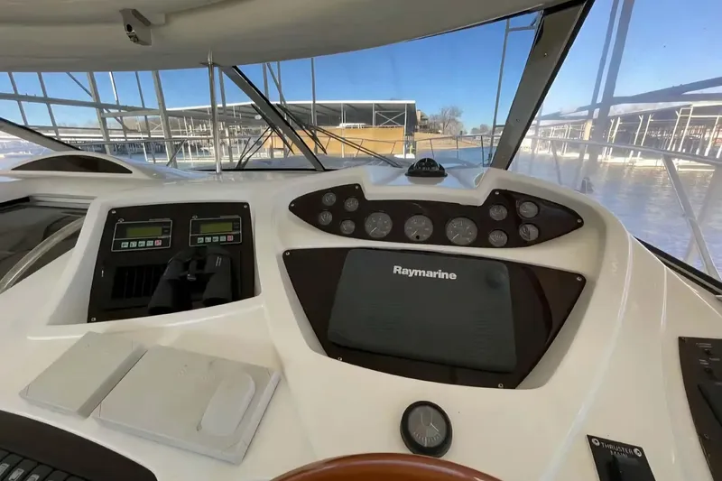  Yacht Photos Pics Control panel of a 2004 Sunseeker Predator 56 yacht with Raymarine navigation system.