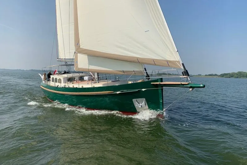 Jaleo Yacht Photos Pics Sailing yacht Puffin 50, 2019 model, cruising on open water under clear skies.
