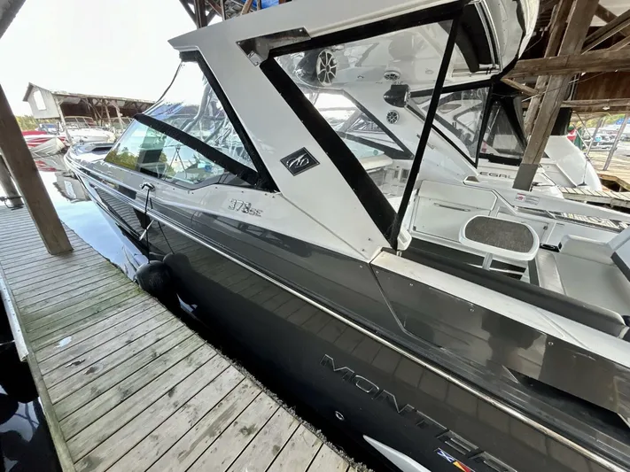  Yacht Photos Pics 2017 Monterey 378 Super Express boat docked at marina.