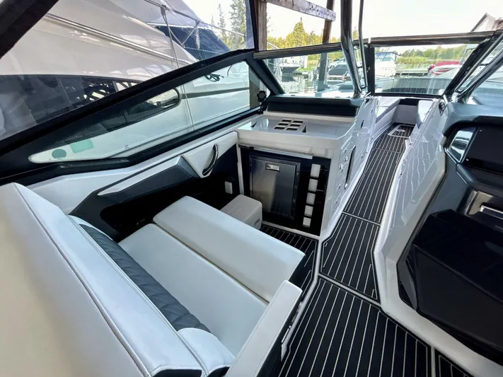  Yacht Photos Pics 2017 Monterey 378 Super Express interior with sleek seating and modern design.
