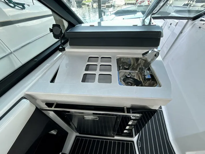 Yacht Photos Pics 2017 Monterey 378 Super Express yacht interior with sink and countertop.