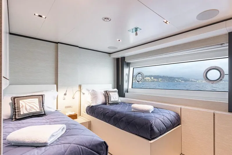  Yacht Photos Pics Luxurious twin cabin on 2018 Customline Navetta 33 yacht with ocean view.