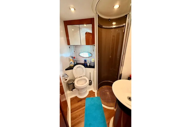  Yacht Photos Pics Luxurious bathroom in 2006 Sunseeker Manhattan 50 yacht with shower and toilet.