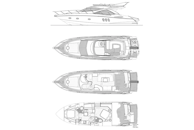  Yacht Photos Pics Blueprint of 2006 Sunseeker Manhattan 50 yacht, showcasing side and top views.