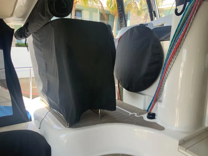 Vanquish Yacht Photos Pics 2018 Xquisite Yachts X5 interior with covered equipment and colorful ropes.