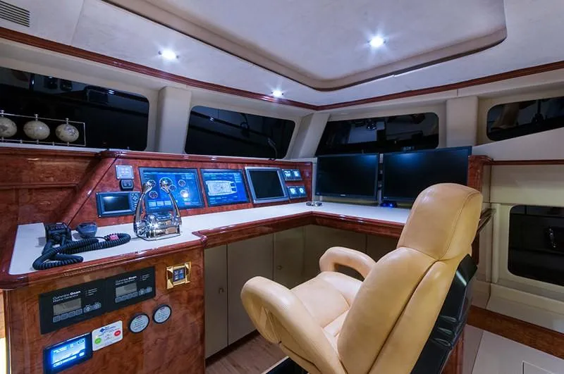 Houbara Yacht Photos Pics Luxurious Sunreef 82 DD yacht helm with advanced navigation systems, 2012 model.