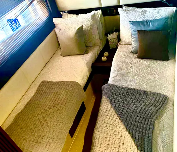 Concepcion 1641 Yacht Photos Pics Luxurious twin cabin interior of 2013 Azimut 55S yacht with cozy bedding.